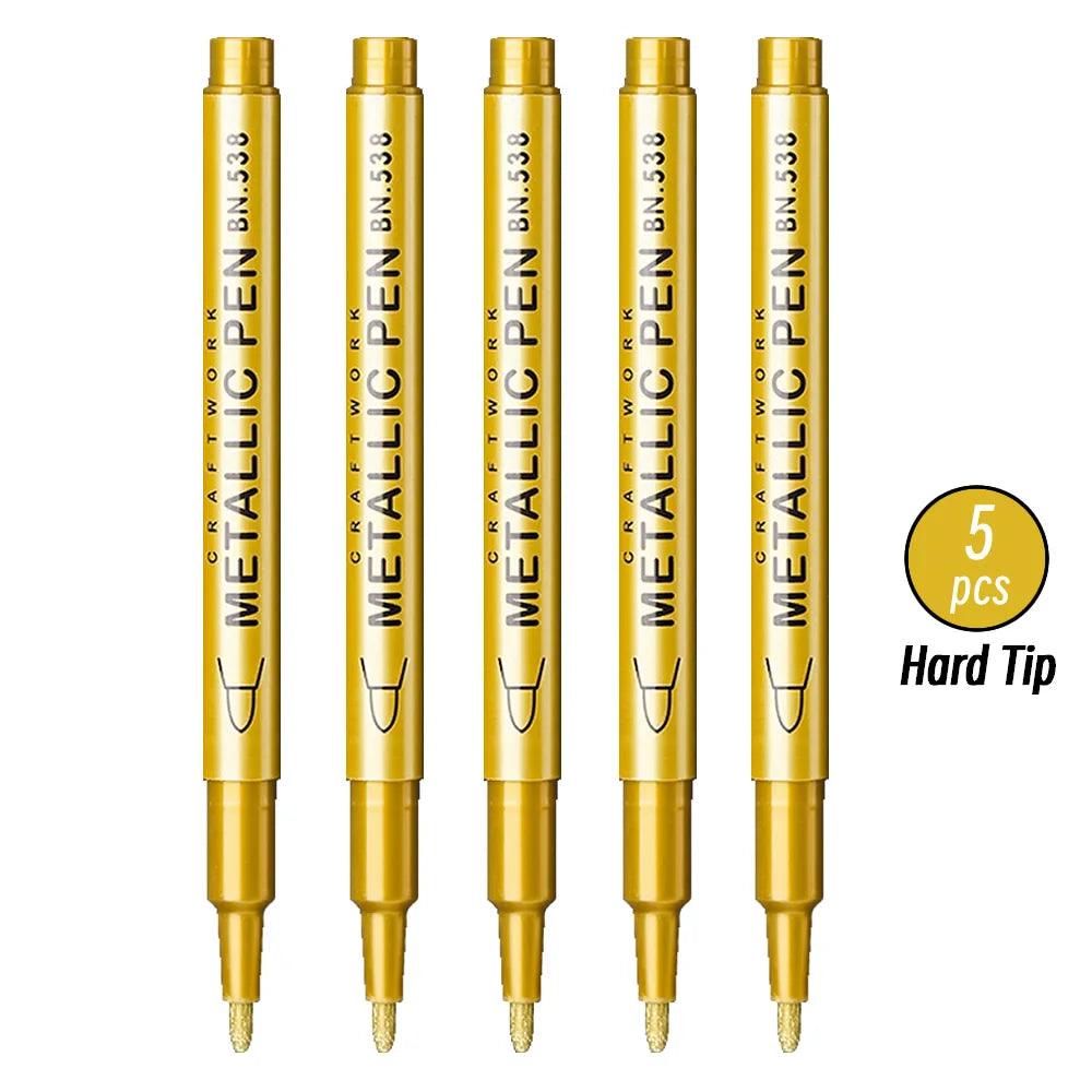 3pcs Brush Metallic Paint Marker Pens Gold Silver Color Permanent Art Marker For Manga Crafts Scrapbooking Stationery Supplies Qme 5p Hard Gold