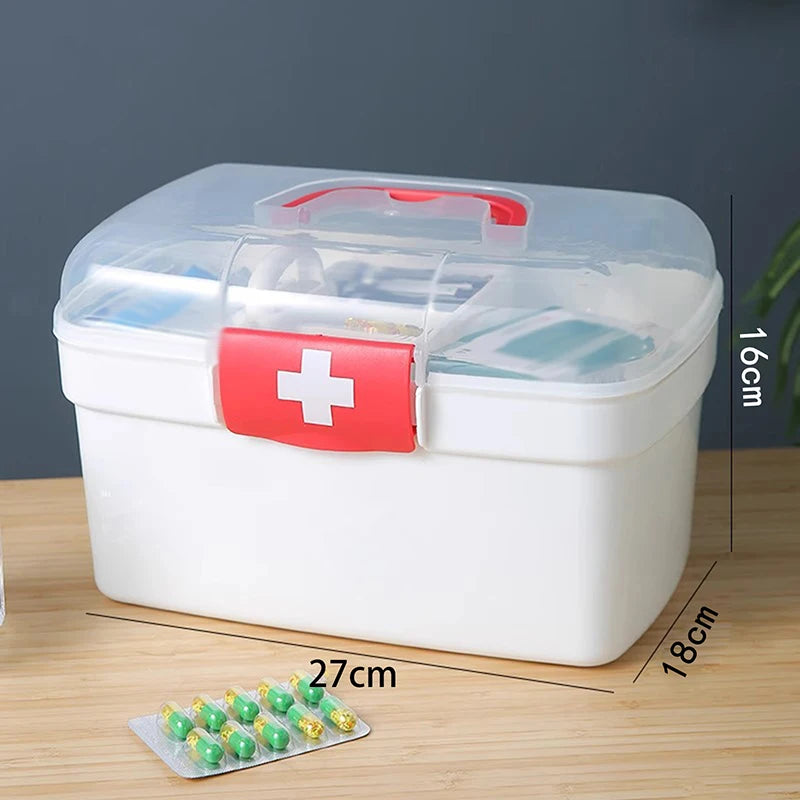 Medicine Storage Box Portable Large Capacity Family Hand First Aid Qme 27cm white