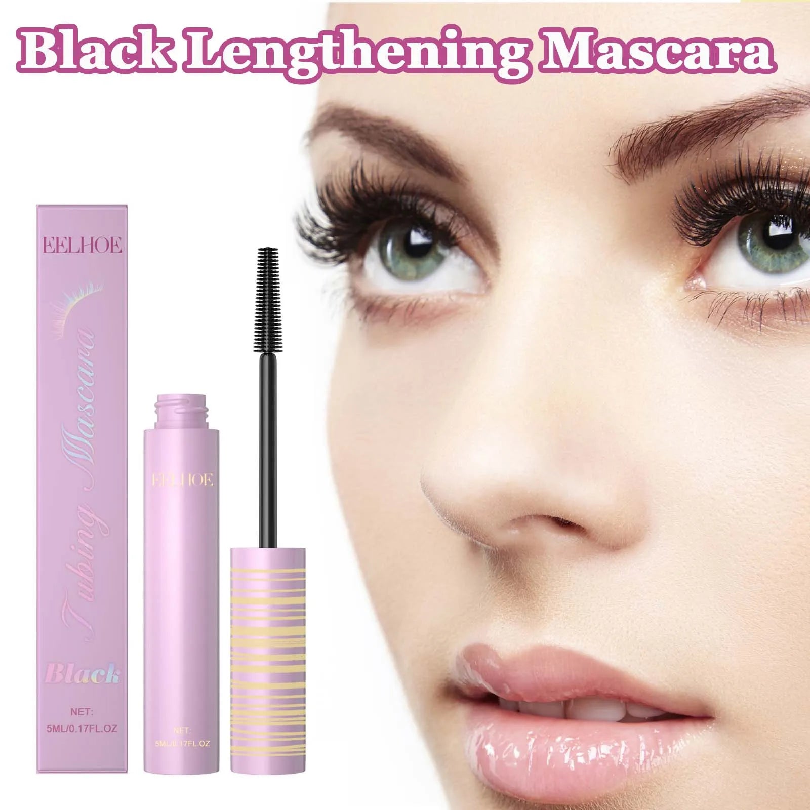 Black Lengthening Mascara Natural Volumizing Curling Eyelashes Smudge-Proof Waterproof Clump-Free Gentle Care Black Mascara 5ml Qme