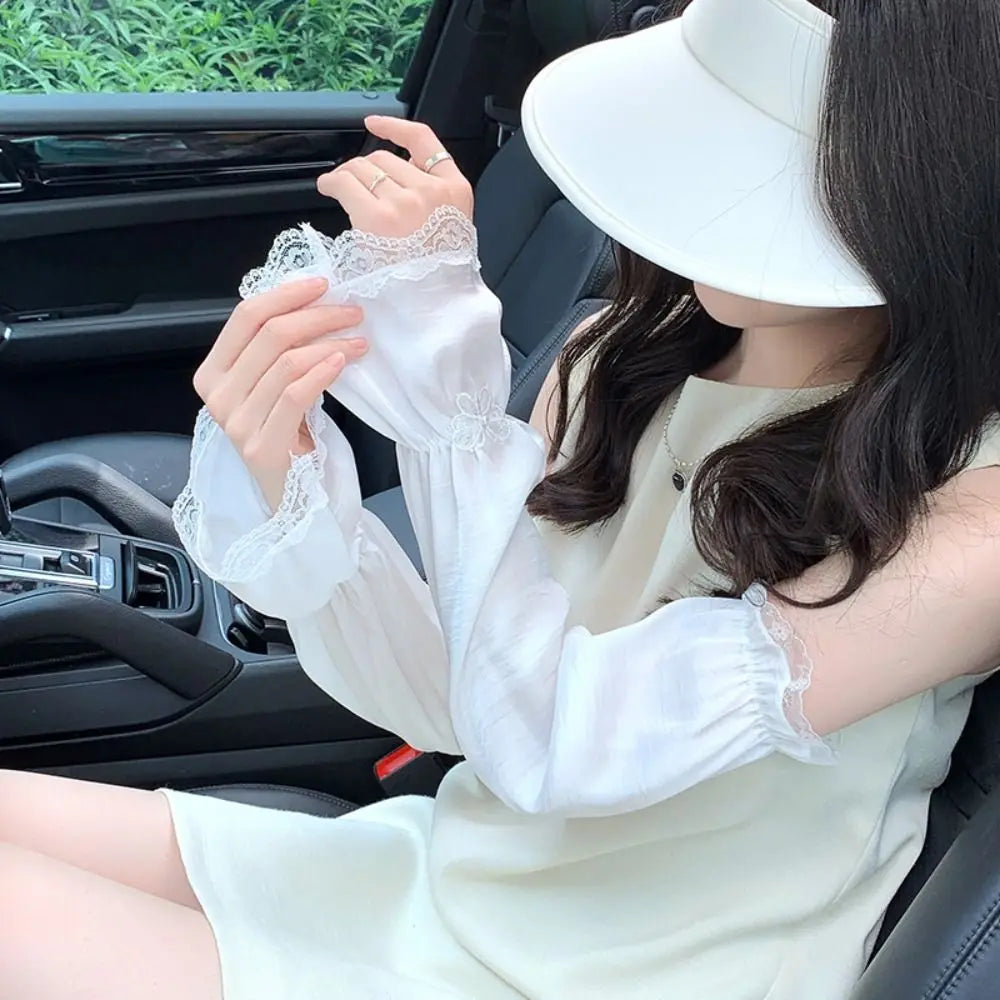 Breathable Anti-UV Ice Silk Sleeves UV Insulation Butterfly Sunscreen Sleeve Arm Covers Sunscreen Sun Protection Cover Summer Qme white
