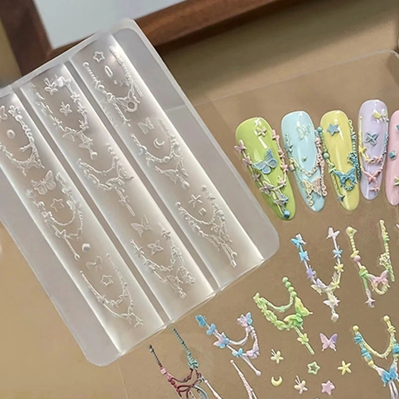 Bowknot Bead Chain Ribbon Nail Art Decorations DIY Design Silicone Qme