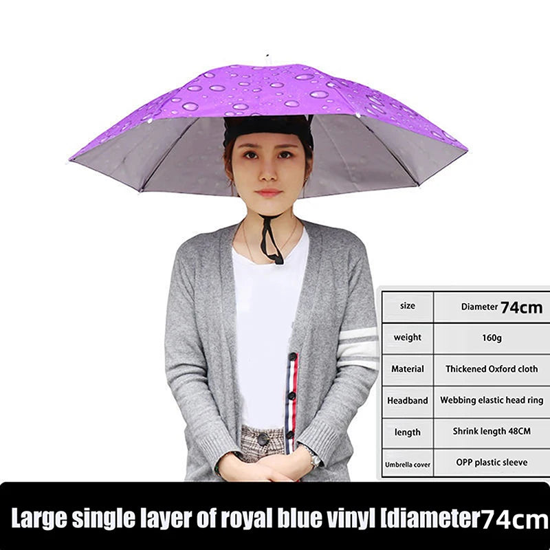 Anti-rain Headwear Brolly Cap Head Umbrella Elastic Band Waterproof Qme 77CM droplet Purple
