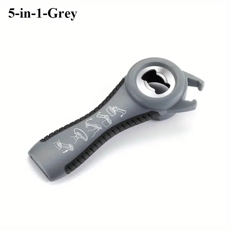 Can Opener Multi Functional Five In One Beverage Bottle Opener Cap Twister Four Position Can Opener Anti Slip Cap Twister Qme Grey