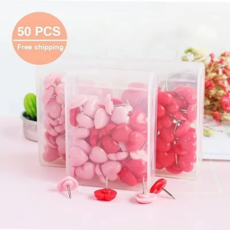 Ins Pink Creative Heart Peach Small Flat Head Push Pin Soft Wooden Qme