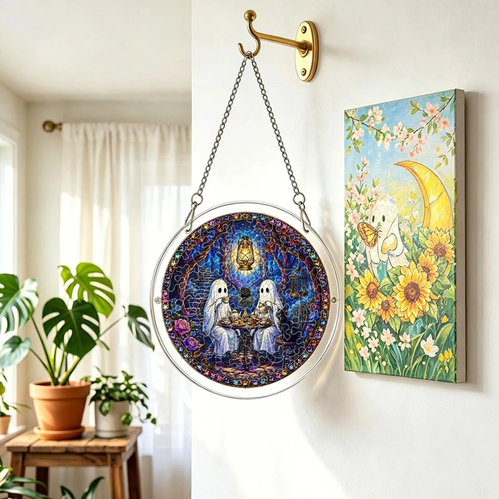 Puzzle Sun Catcher Kit Halloween 2D Ghost Home Decor Hangable Window Decor For Women Men Craft Lovers Homeowners Home Apartment Qme