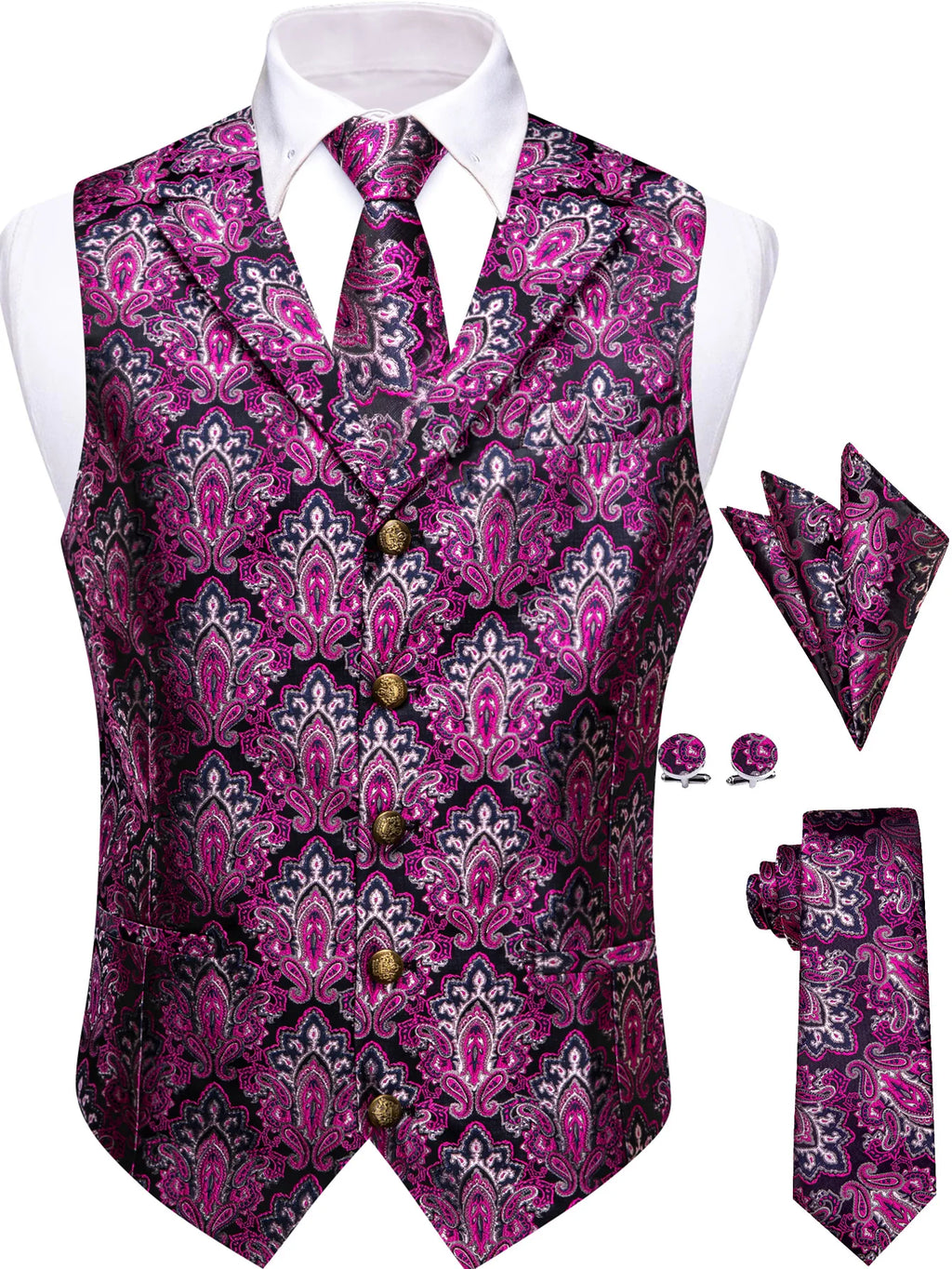 Men's Formal Suit Vest & Tie Set Paisley Floral Style, Premium Waistcoat and Necktie Combo for Weddings, Business Occasions Qme