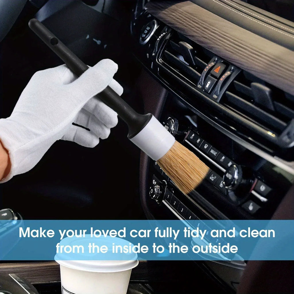 Car Exterior Interior Detail Brush 5pcs Boar Hair Bristle Brushes for Car Cleaning Auto Detail Tools Dashboard Cleaning Brush Qme