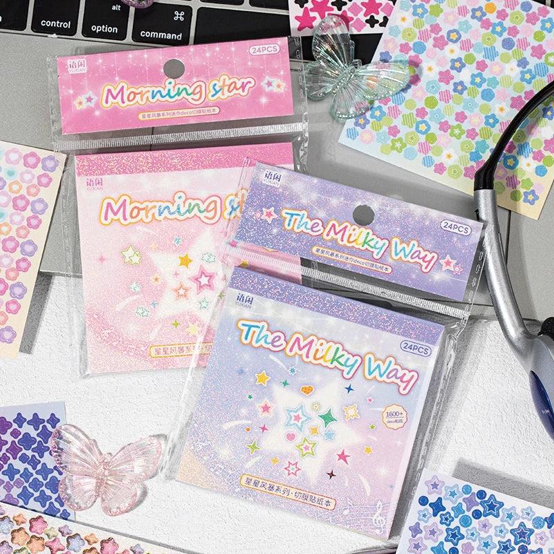 Sticker Book 24sheets/bag Pentagram Mini Die-Cut Stickers Scrapbooking Stationery DIY & Handbook Phone Case Notebook Decoration Qme