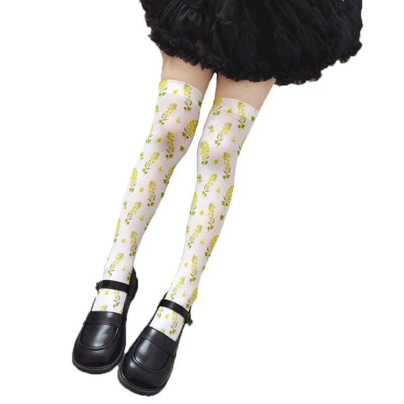 Rapeseed Flower Print Ladies Socks Fashion Stockings Casual Polyester Qme style4 One Size