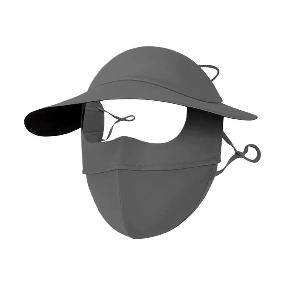 Full-face Integrated Sun Protection Face Cover Hat Mask Anti UV Full Qme Dark Gray
