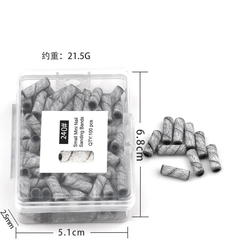 50/100Pcs 3mm Mini White Sanding Bands Stainless Steel Nail Drill Bits Mandrel Electric Manicure Accessories Tool Qme 100pcs Grits 240