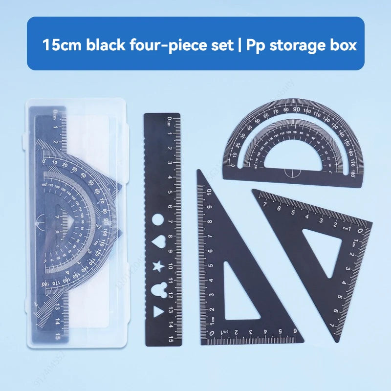 4 In 1 Aluminum Alloy Ruler Stationery Set Aluminum Alloy Multifunctional Combination Ruler for Drawing Ruler Set Qme black