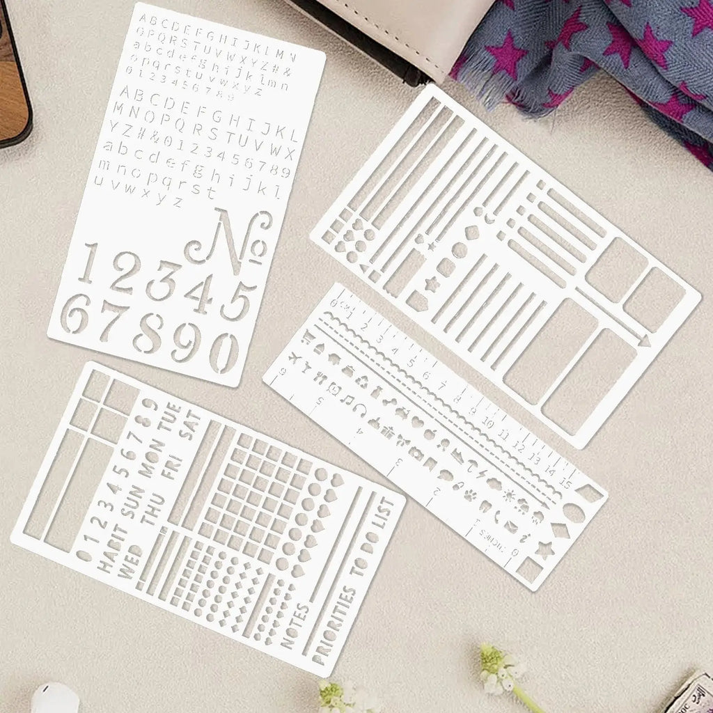 Metal Stencils For Journaling 4 Piece Rustproof Planner Template Metal Stencils For Bullet Journaling For Tiny Letters Small Qme