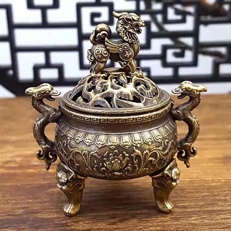 Vintage Alloy Incense Burner Stick Holder Three Legged Hollow Out Qme