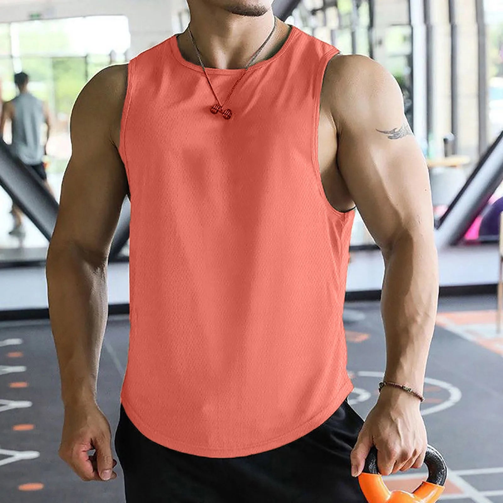 2026 Men’s Summer Solid Color Tight Vest Lightweight Breathable Quick-Dry Gym Muscle Fitness Bodybuilding Sleeveless T-Shirt Qme