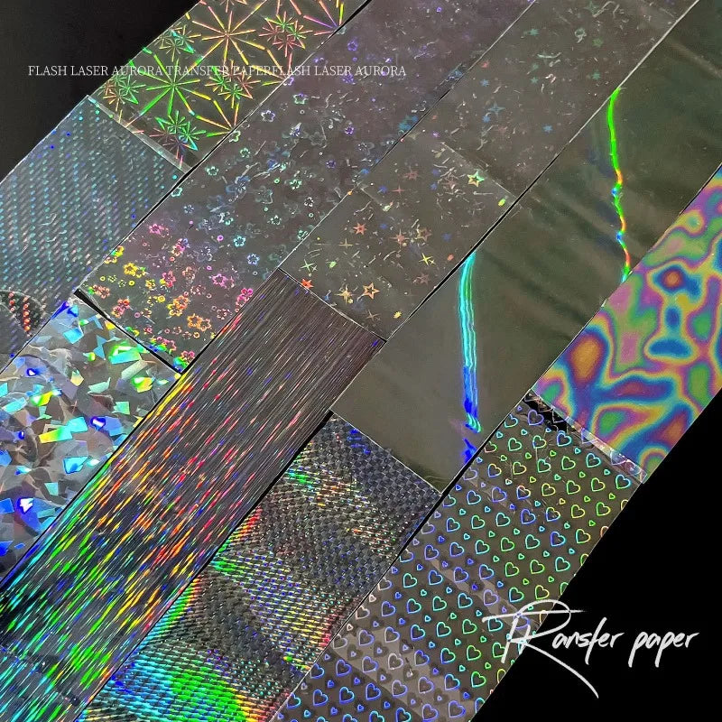 6 Rolls Holographic Aurora Nail Transfer Paper, Laser Iridescent Water Decals, Galaxy Cave Stickers for Nail Art DIY Manicure Qme