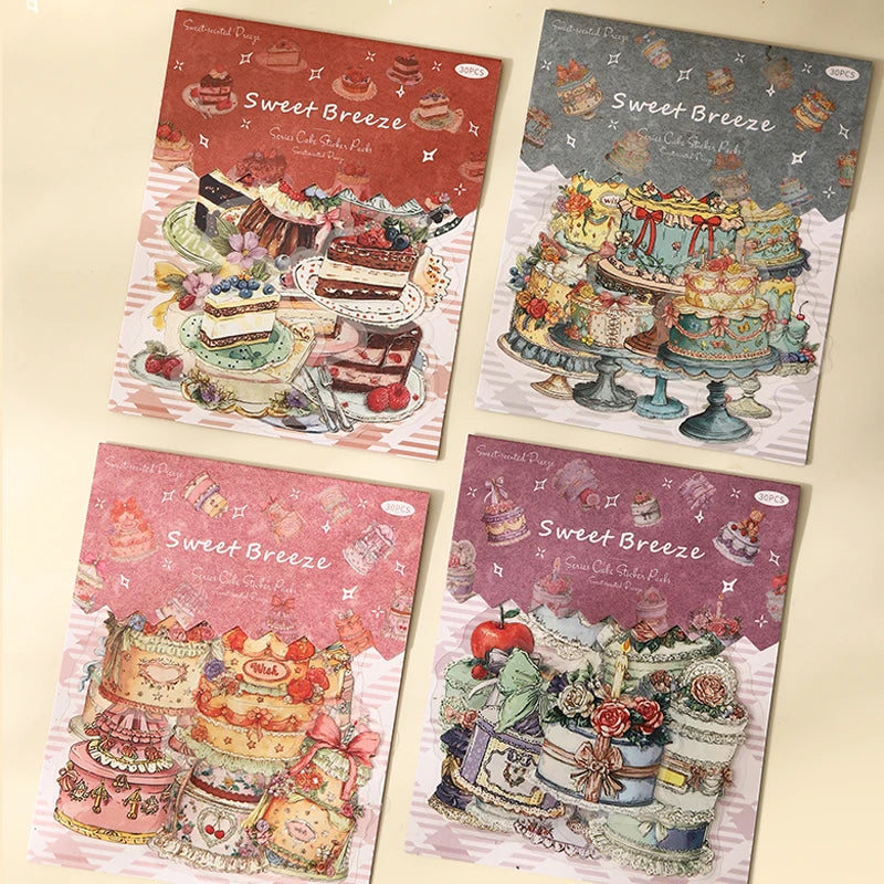 Vintage Cake Sticker Pack, Perfect for Creating Sweet Atmosphere Works, Versatile Creative Collage Material for Multiple Scenes Qme 4 Bags