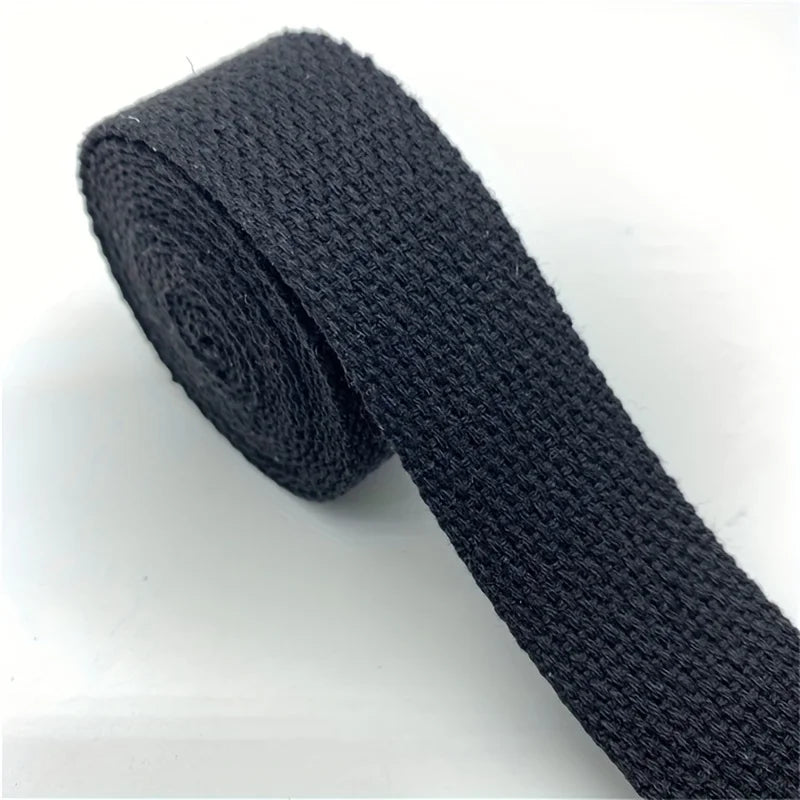 Wide Cotton Canvas Webbing Strap - Vibrant Multi-Color Durable Ribbon for DIY Crafts, Dog Harnesses, Belt Bags, Wallet Making Qme Black