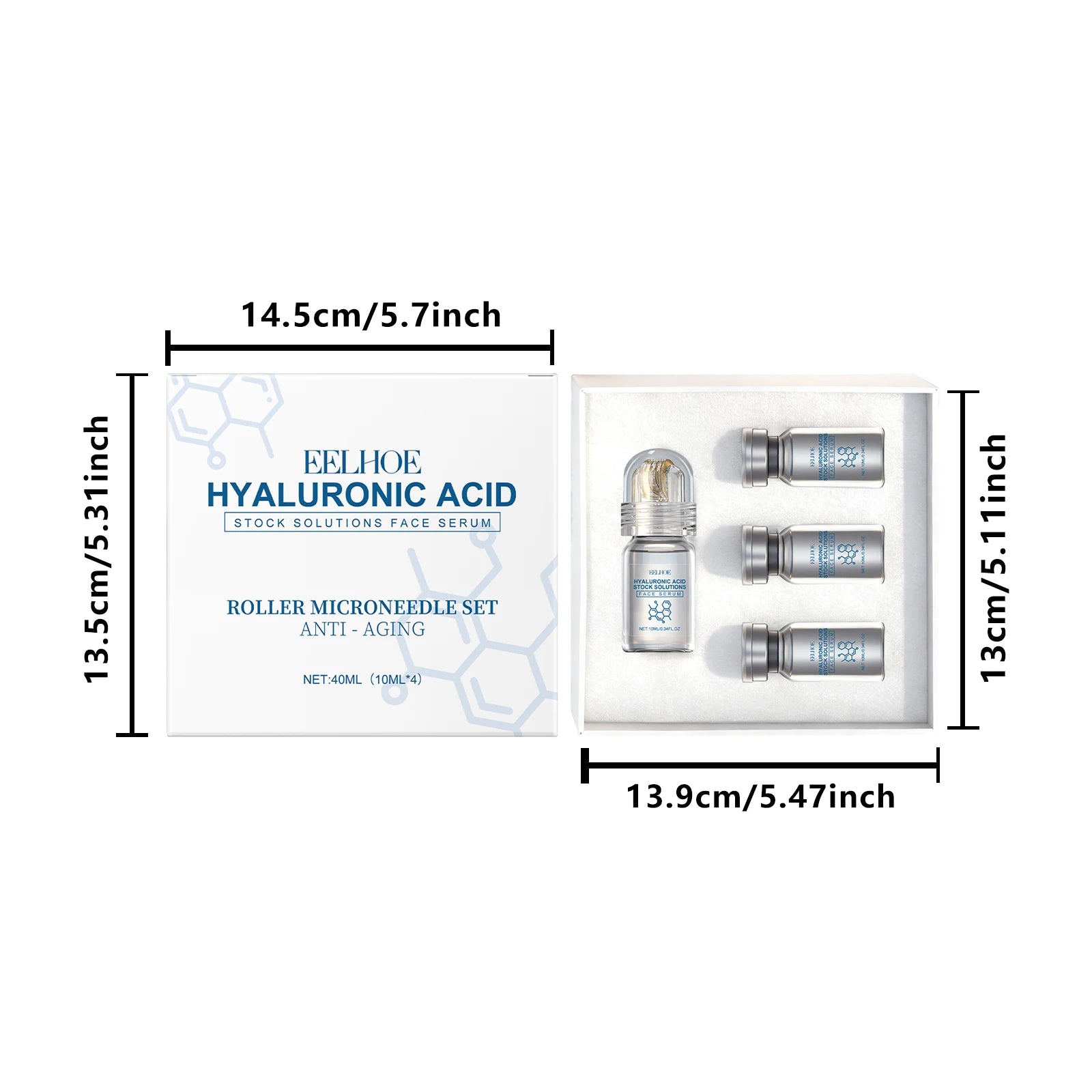 Hyaluronic Acid Stock Solutions Face Serum with Roller Microneedle Set Moisturizing Anti-Wrinkle Facial Serum Smoothing Refresh Qme 1 Boxed