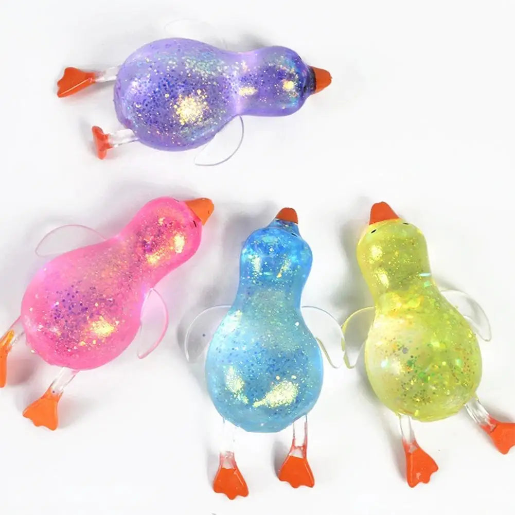 Stress Relief Squeeze Squishy Glitter Ducks Kids Fidget Toy Animal Qme