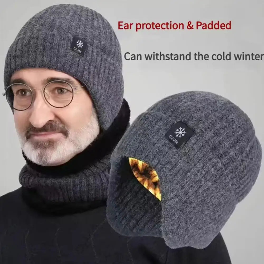 Thick Fleece Lined Beanie Hats with Earflap, Winter Warm Knit Hat for Men Women, Windproof Knit Skull Cap for Winter Outdoor Qme