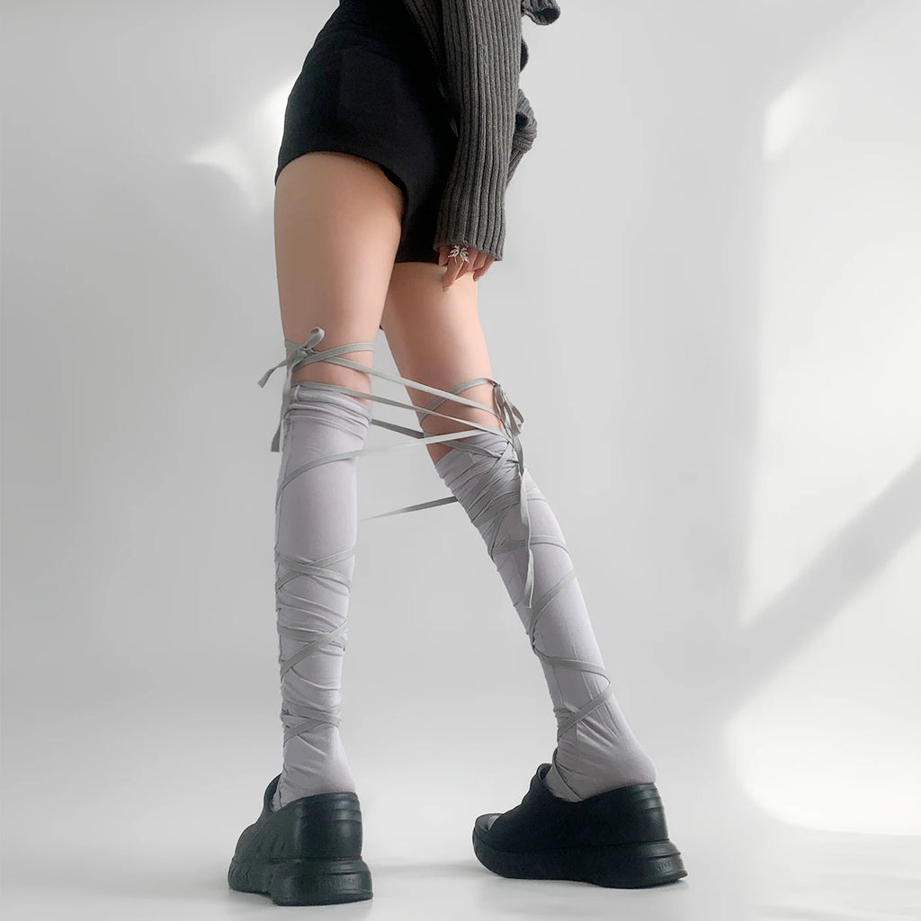Punk Women Calf Tie Leg Cover socks Ballet Strappy Calf Socks Thin Stocking Y2K Lolita Gothic Japanese JK Club Cosplay Socks Qme