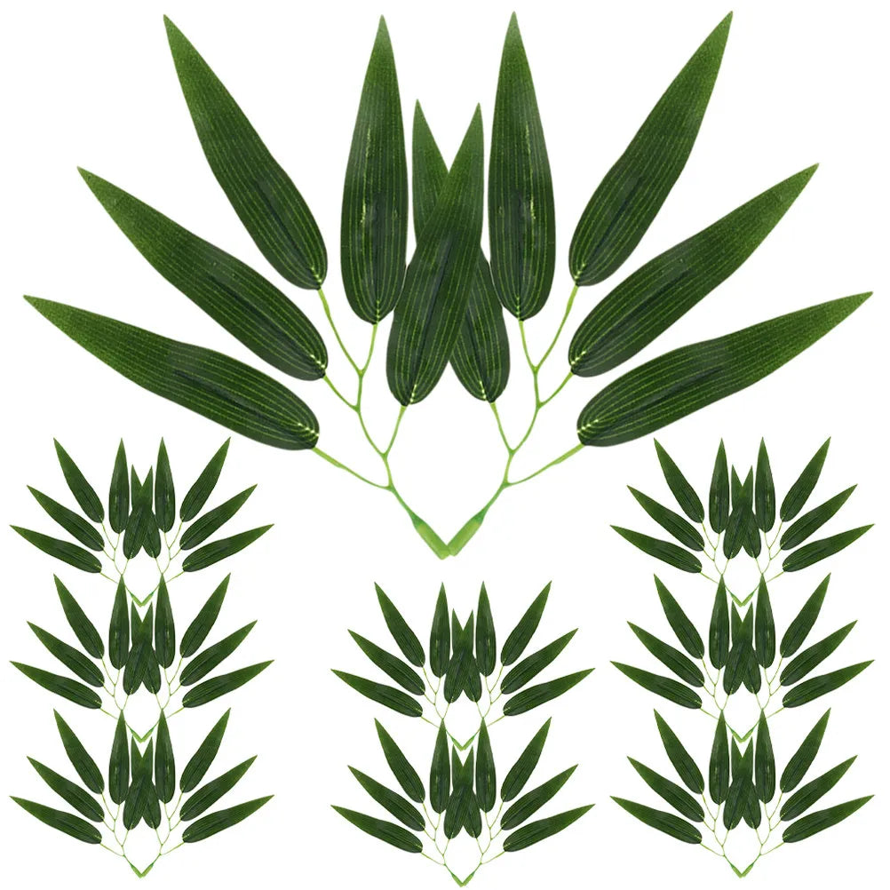 30Pcs Realistic Artificial Bamboo Leaves Reusable Plastic Faux Leaves for DIY Wreaths Garlands Floral Arrangements Restaurant Qme