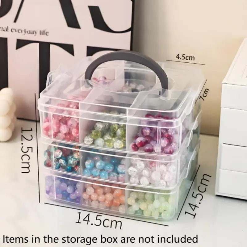Plastic Storage Box 3 Tier 18-Grid Transparent Adjustable Stackable Qme A3