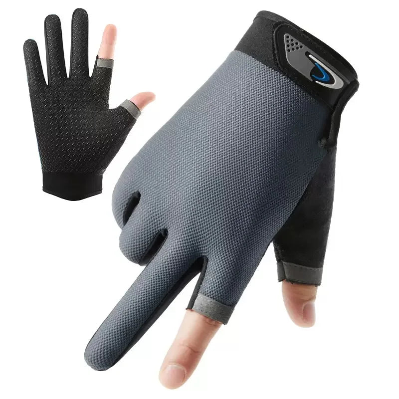 Summer Men Fishing Gloves Women Two Finger Cut Male Touchscreen Qme GRAY One Size