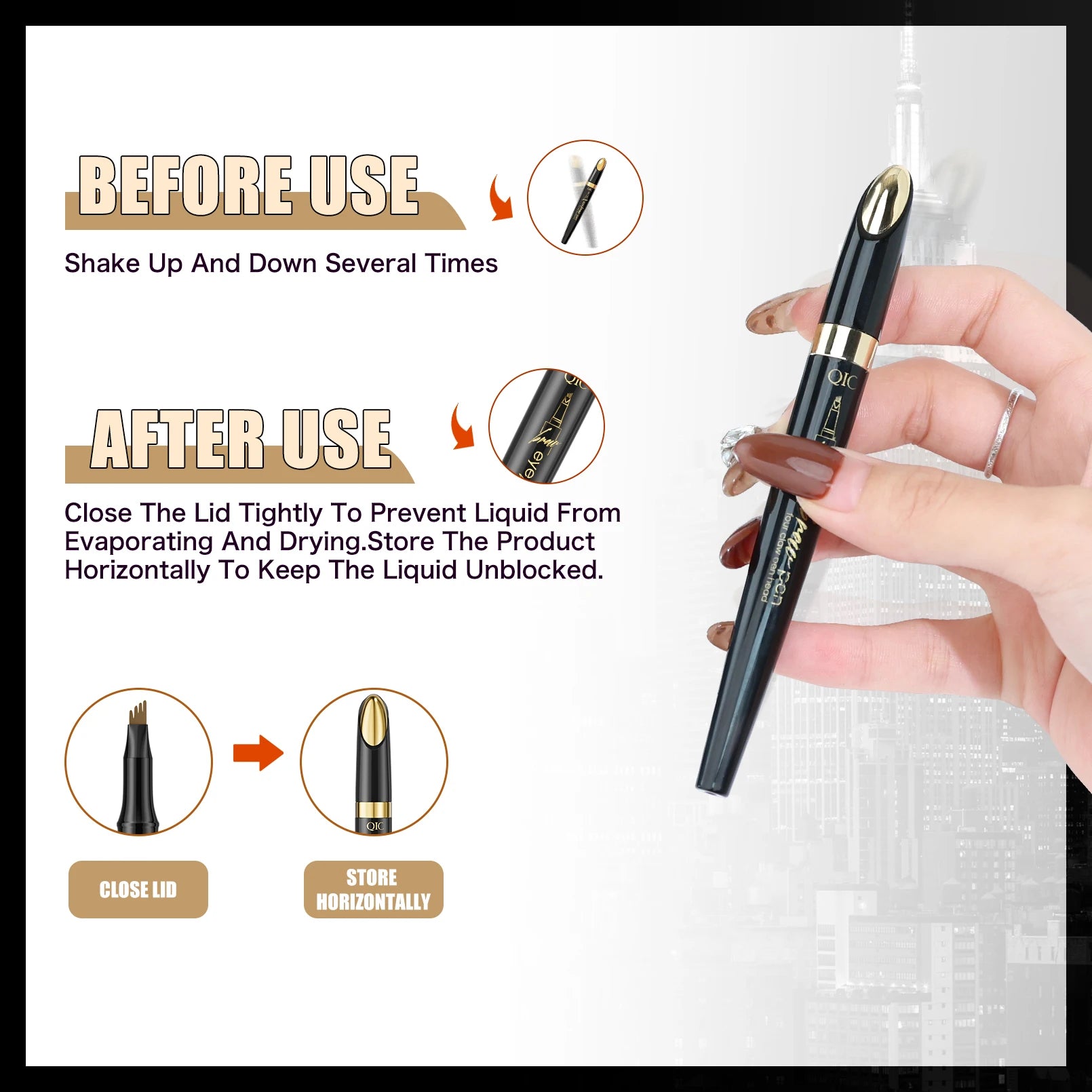 Four-pronged eyebrow pencil, four-end, long-lasting, non-smudged, water-resistant, anti-smudged eyebrow pencil Qme