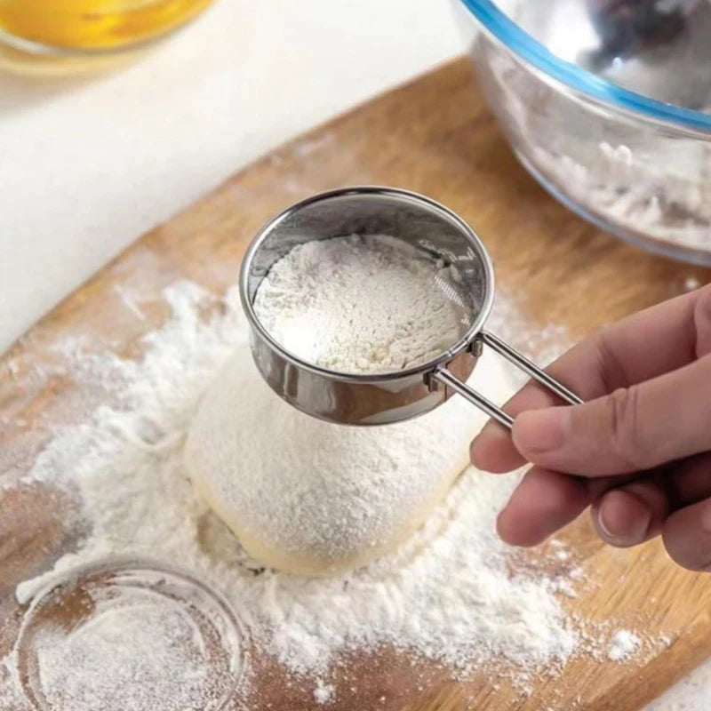 304 Stainless Steel Flour Sifter Hand-held Baking Tool 40-mesh Sieve Household Kitchen Mesh Sifter Powdered Sugar Sifter. Qme