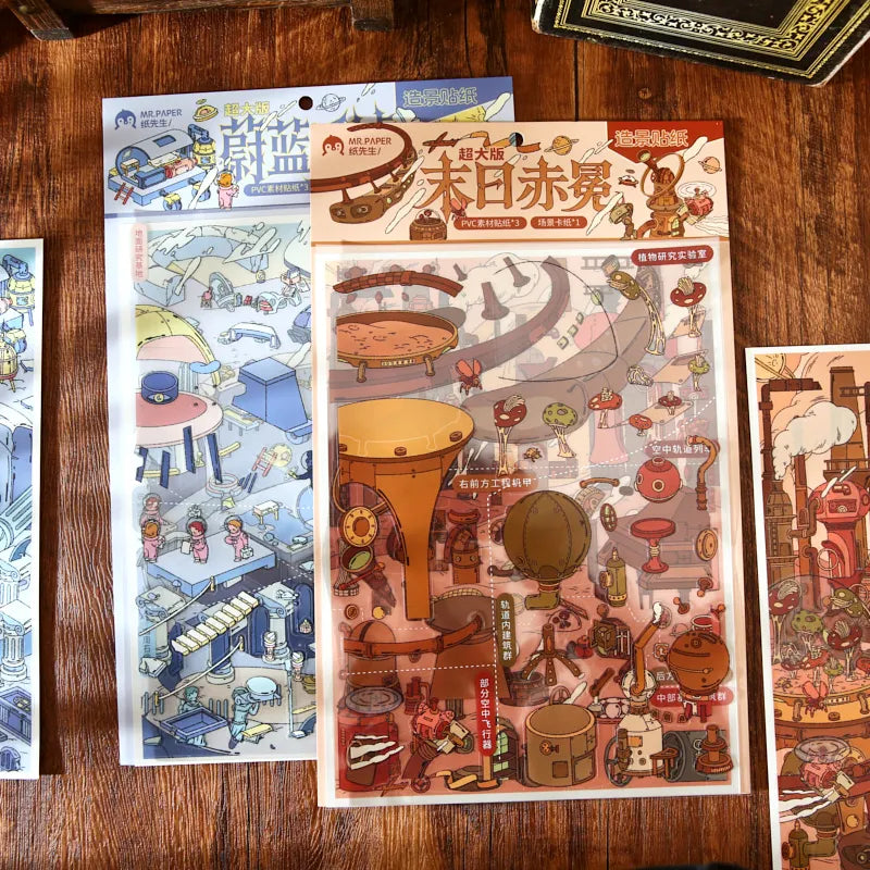Steampunk Universe Diorama Stickers, Sci-Fi Fantasy Mini Scene Collection, Stress-relief Supplies for DIY Lovers Qme