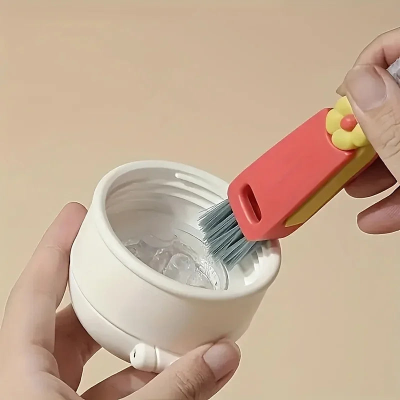 Multi-Functional 3-in-1 Cup Lid & Gap Cleaning Brush - Soft Bristle Scrubber for Kitchen & Bathroom, Portable Household Tool Qme