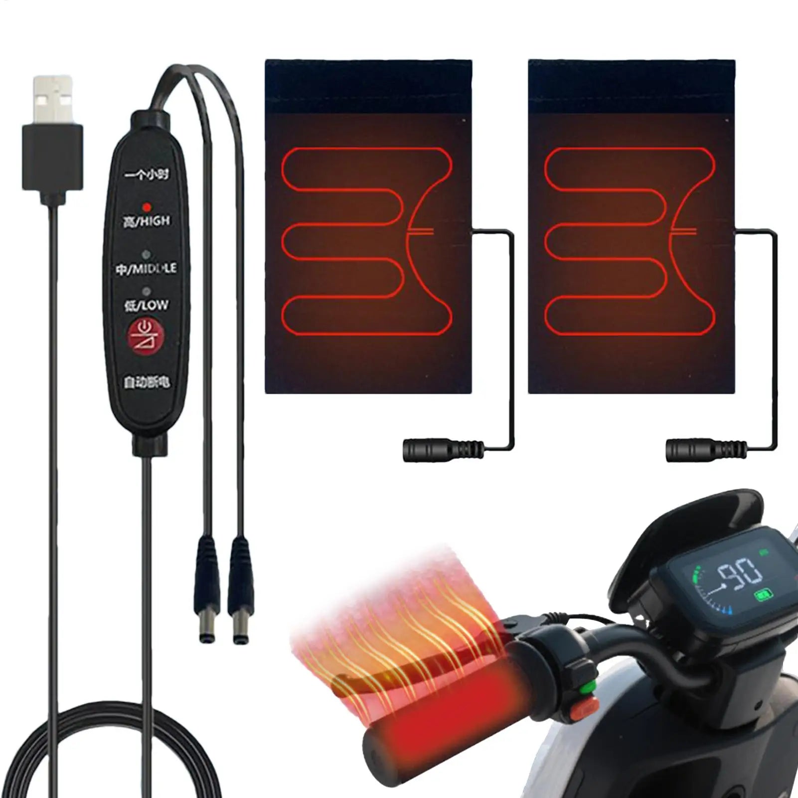 Heated Handlebar Grip 5V Handlebar Cover Heated Grips 3 Heating Levels Warm Hand Protection Winter Riding Gear for ATVs Electric Qme