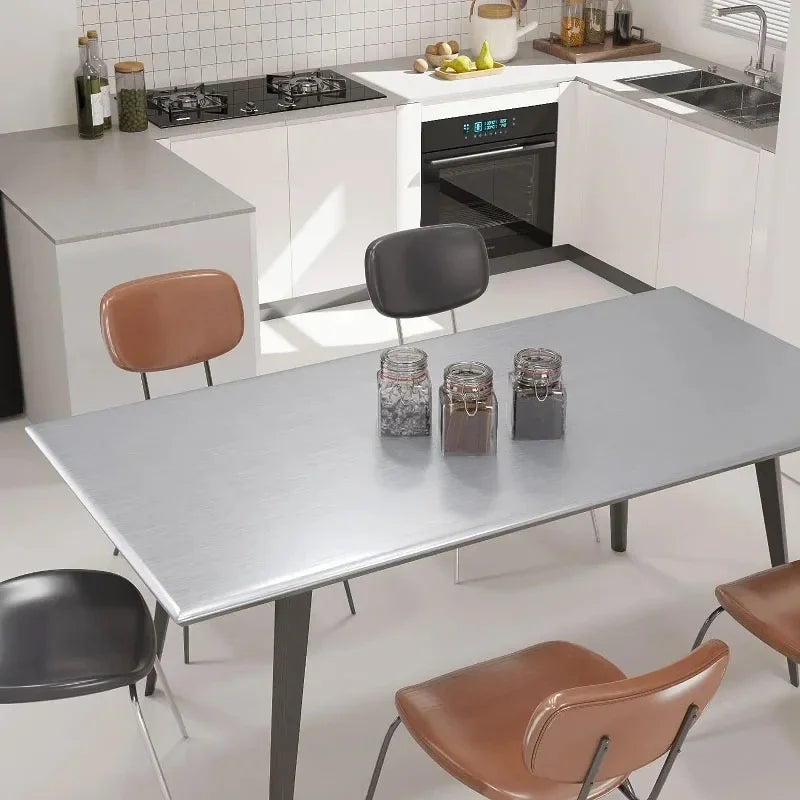 40cm Silver Brushed Stainless Steel Wall Sticker Waterproof Oil Resistant Self Adhesive Wallpaper for Kitchen Fridge Countertop Qme