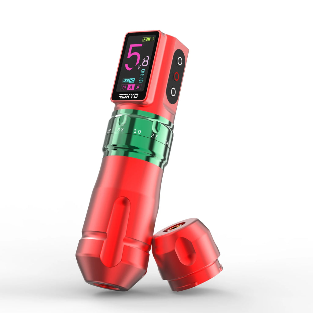Adjustable Stroke Wireless Tattoo Pen Machine Gun 2.4-4.2mm Rechargeable Battery 2000mAh For Profession PMU Tattoo Supplies Qme Red Pen