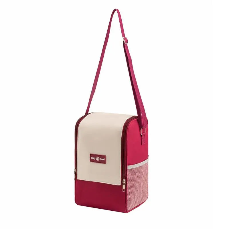 Double Pull Insulation Bag Large Capacity Lunch Ice Shoulder Strap Qme Red