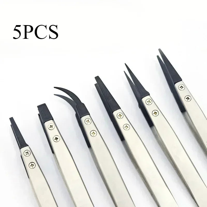 1-6PC Watch Hands Installation Work Tweezers Straight Elbow Handle Stainless Antistatic Plastic Tweezers ESD-259 ESD-259A ESD-7A Qme