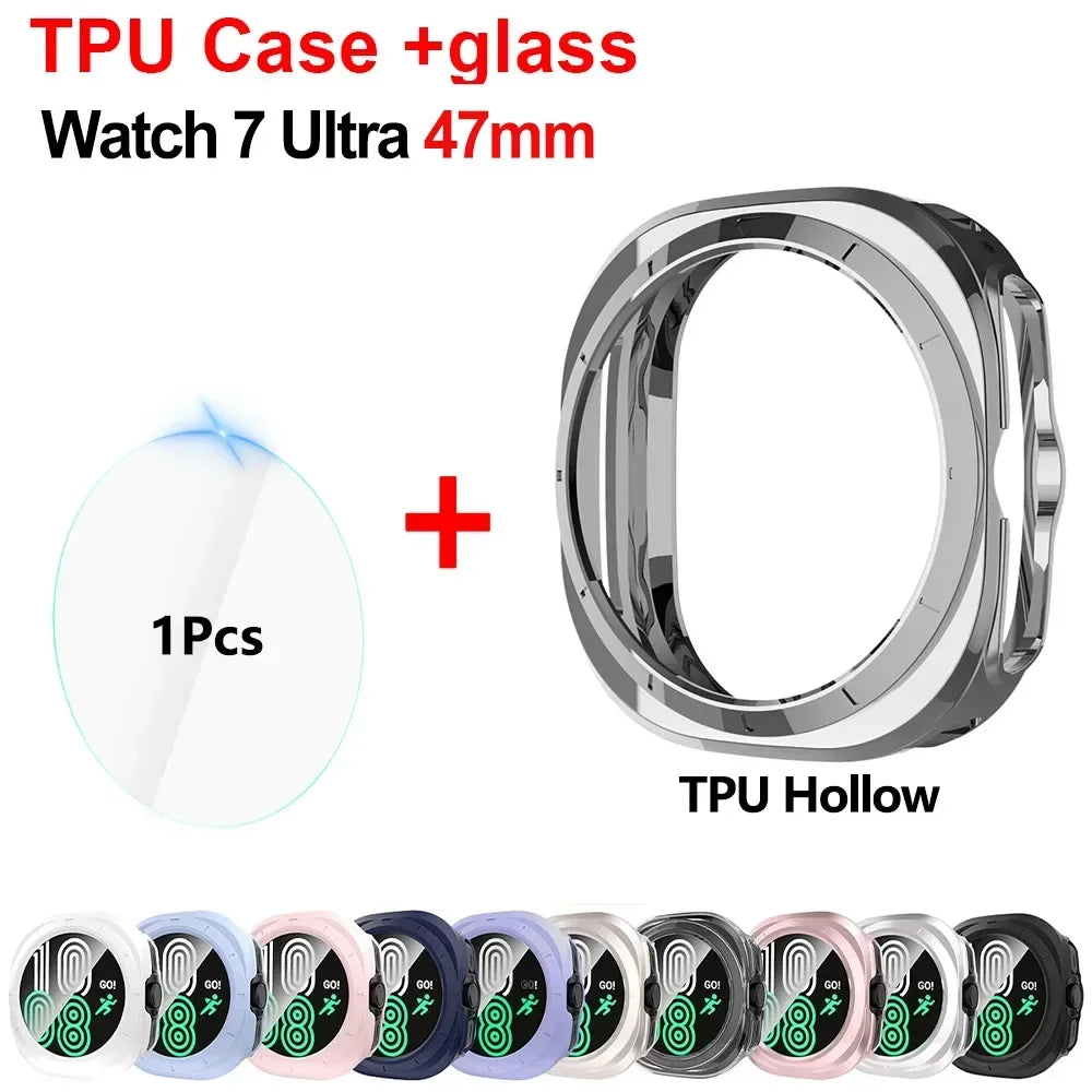 Glass+Case for Samsung Galaxy Watch 7/FE 40mm 44mm Waterproof PC Hard Bumper Galaxy Watch 7 Ultra 47mm Cover+Screen Protector Qme
