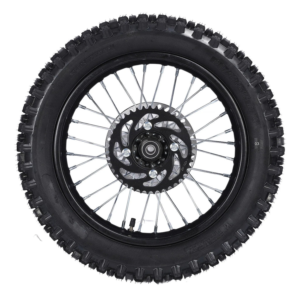 14inch Dirt Bike Rear Wheel Rim Tire Assembly 90/100-14 15mm Shaft for Apollo 125CC SSR 150 cc Tao Kayo TSD 110 TD 125 Qme as picture
