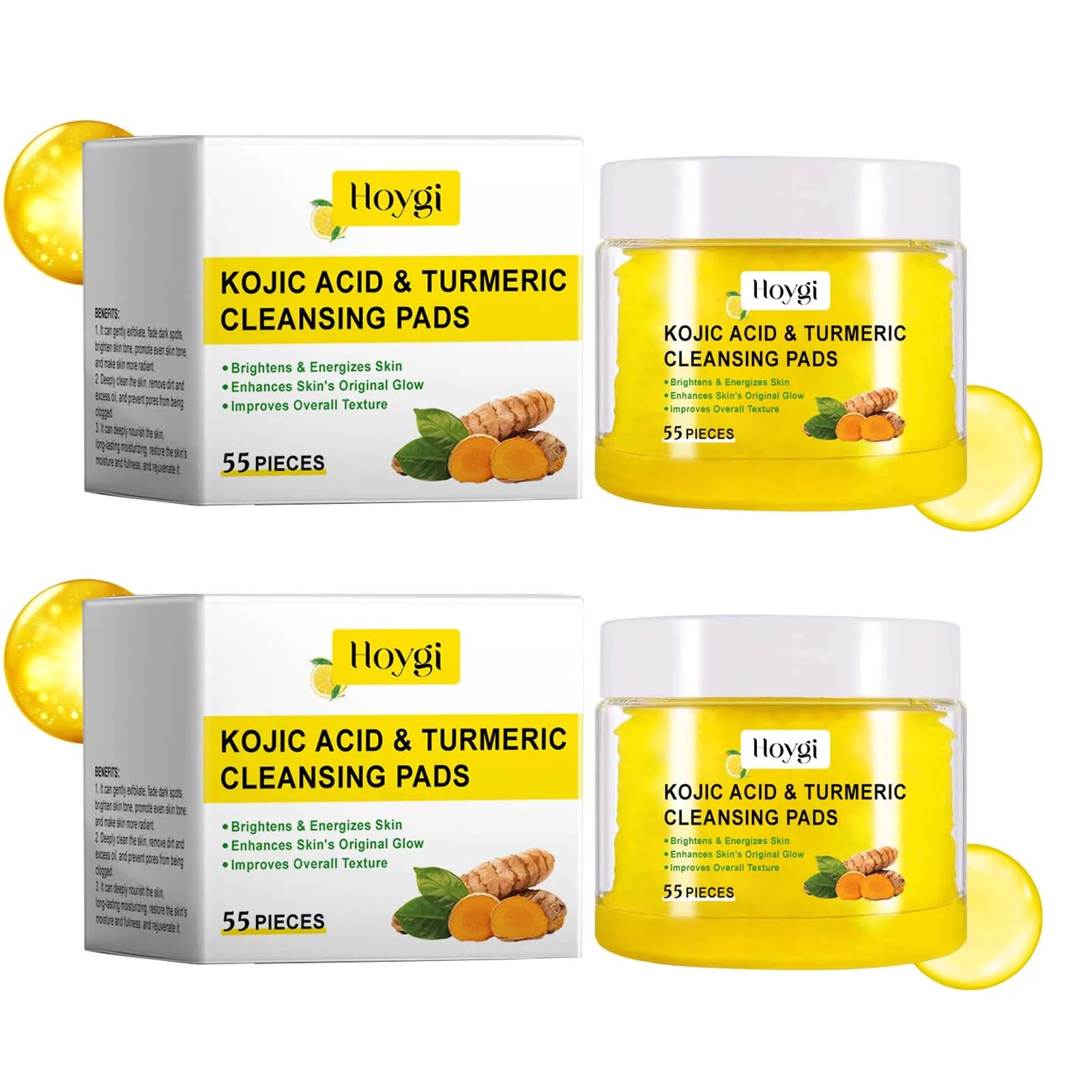 Turmeric Kojic Acid Cleansing Pads Exfoliating Pads Shrink Pores Removing Dead Skin Smooth Brightening Skin Face Cleansing Qme 2 x 55pcs Boxed