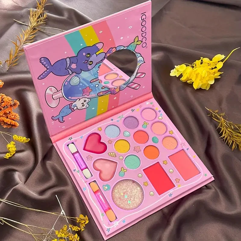14-color Cartoon Makeup Palette Pink Glitter Eyeshadow Matte Sequins Qme