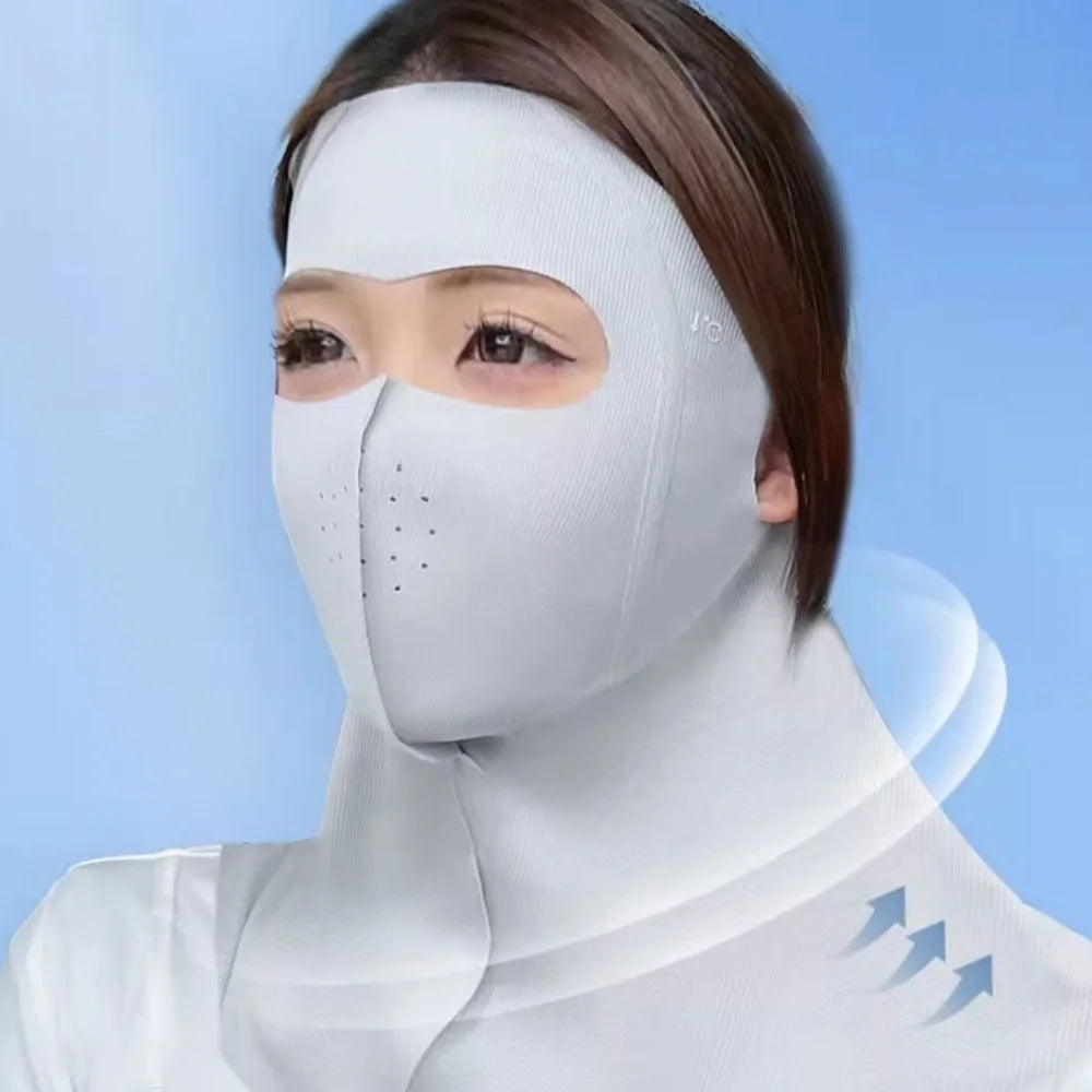 Fashion Summer Full-face Sunscreen Veil Anti UV UPF 50+ Ice Silk Face Qme