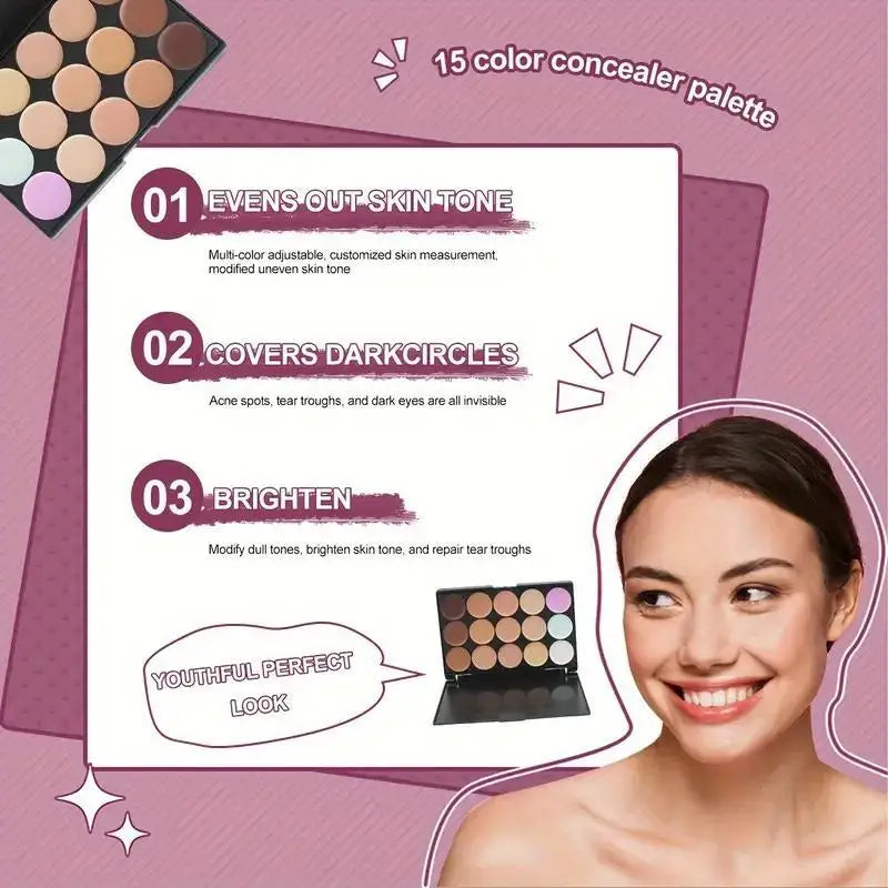 15 Colors Concealer Palette Shade Bamboo Handle Makeup Brushes Face Qme