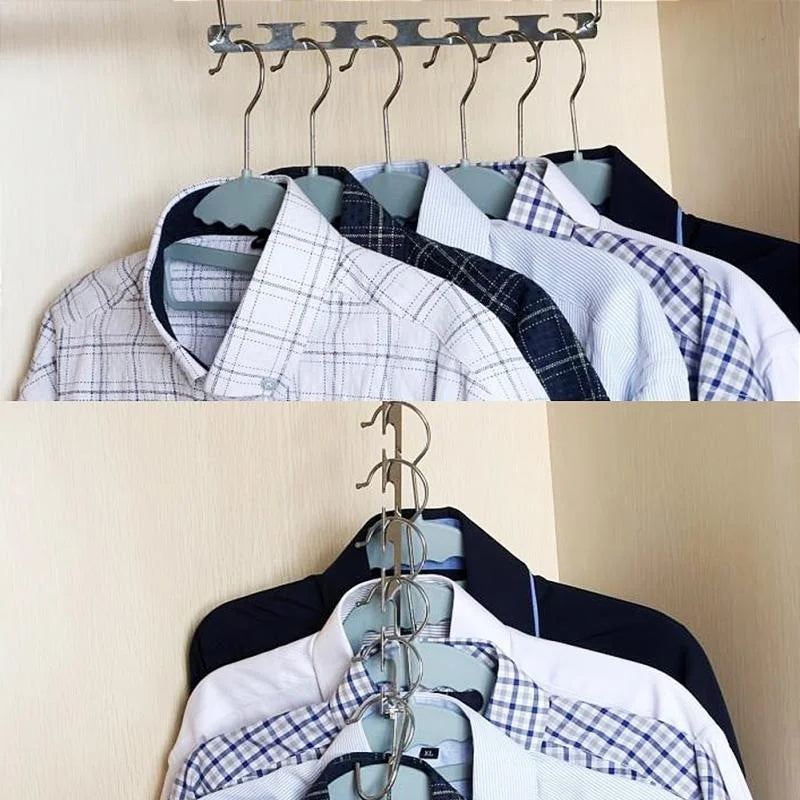 37cm Multifunctional Space Saving Metal Hangers with Hook 6 Hole Clothing Wardrobe Organizer Iron Clothes Coat Hanger 1pcs Qme