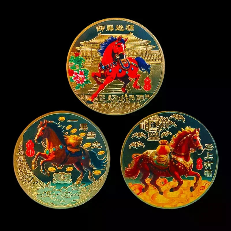 3/1Pcs Chinese Zodiac Horse Souvenir Coins Lucky Animal Horse 40mm Collectible Coins Metal Collection 2026 New Year Event Gift Qme