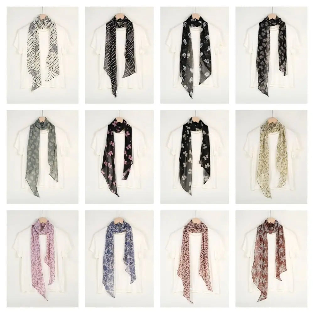Retro Ribbon Leopard Print Scarf Flower Dressing Decoration Scarf Headband French Style Thin Long Scarves Spring Summer Qme
