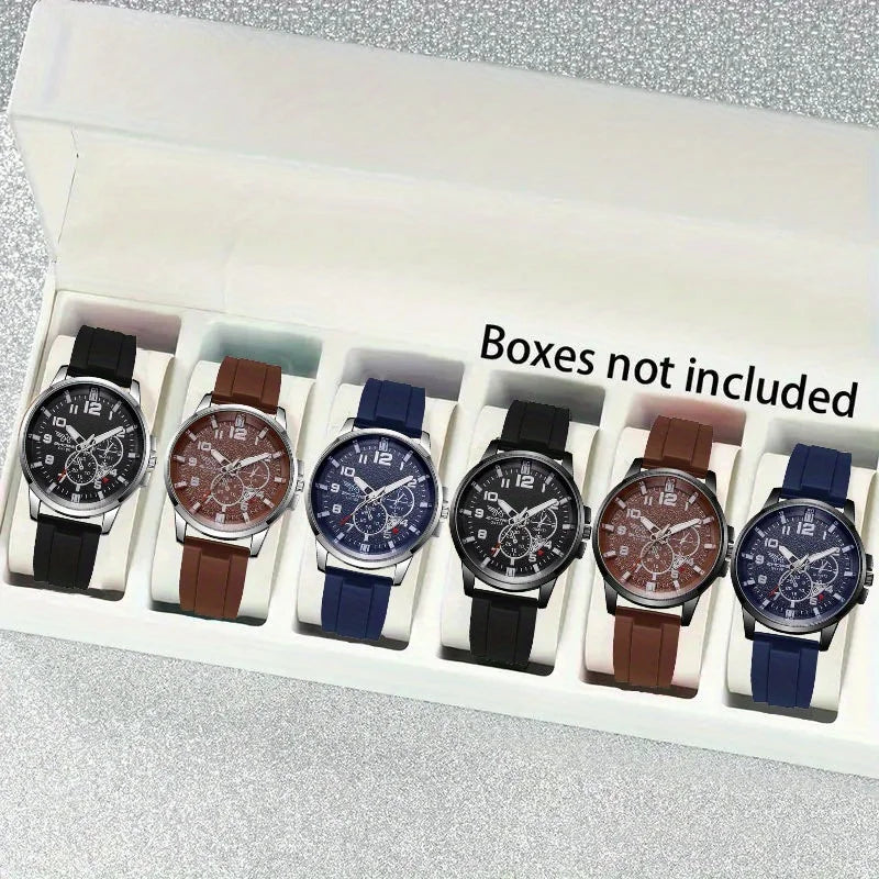 6pcs - Casual Fashion Business Silicone Scale Calendar Men's Youth Quartz Watch Men's Watch Set Student Quartz Watch Qme Other