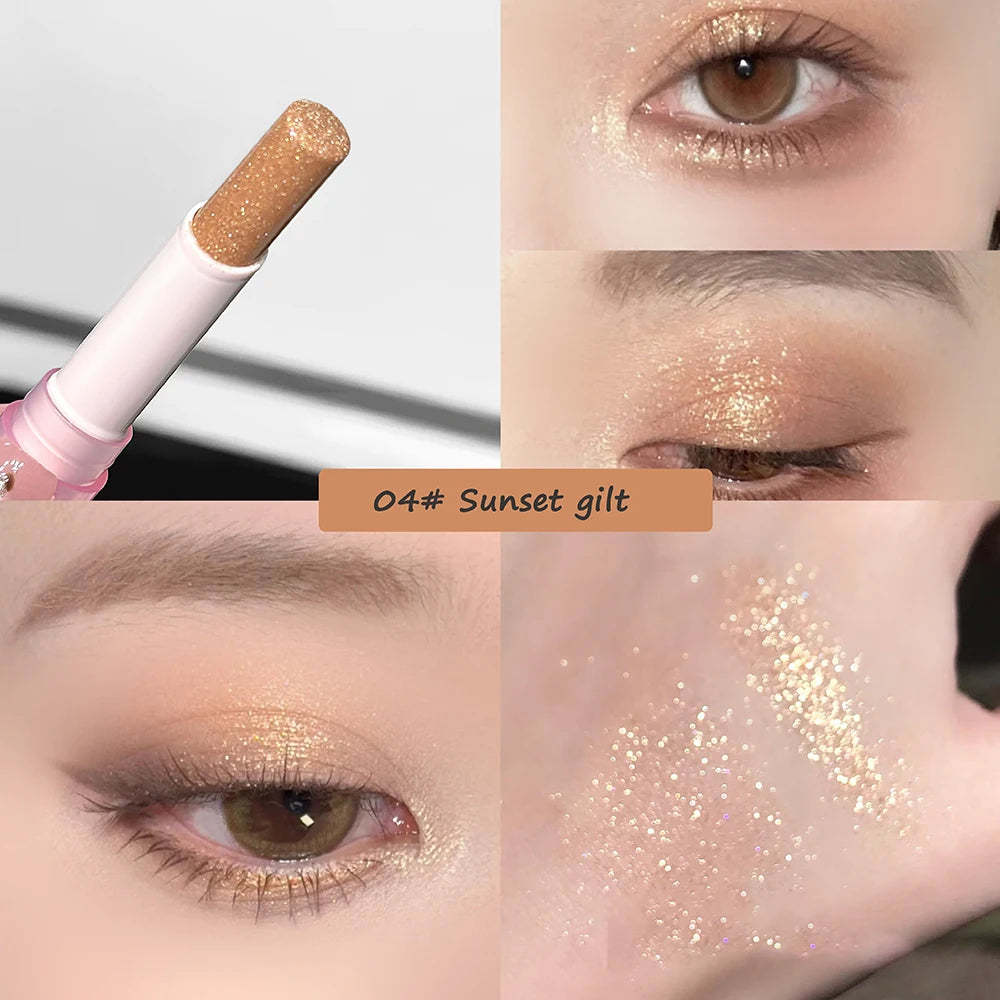 Blue Diamond Jelly Eyeshadow Stick Aurora Glitter Pink Purple Moonlight Highlighter Stick Brighten & Contour Makeup Illuminator Qme 04 2.2g
