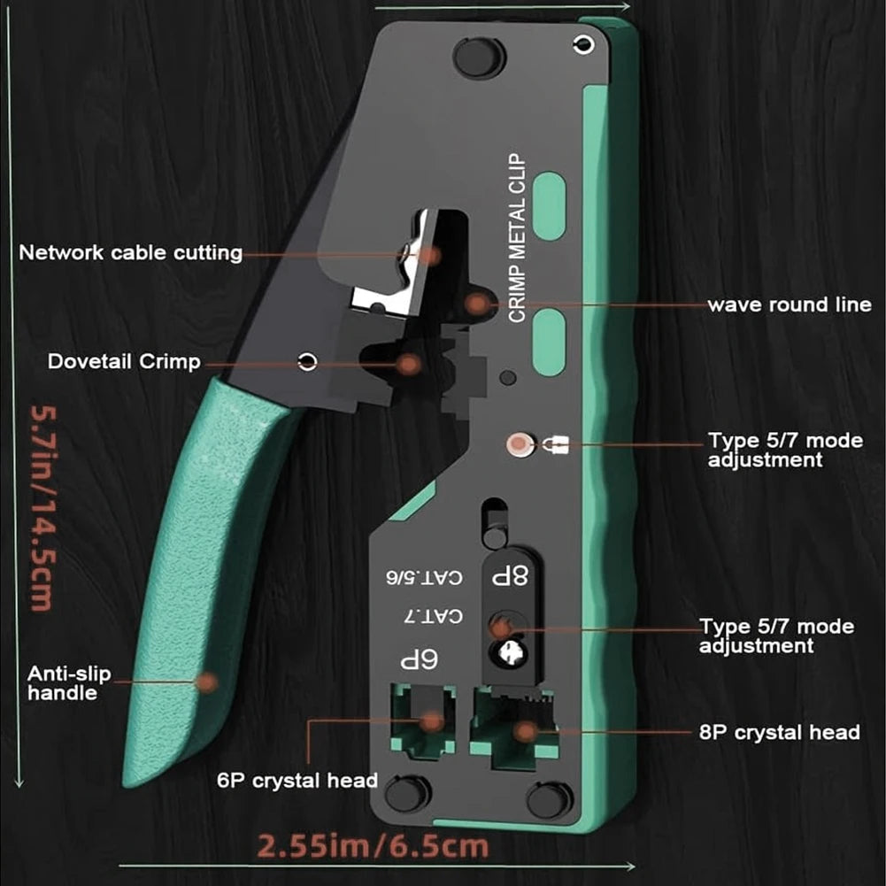 RJ45 Pass Through Crimp Tool, RJ45 Cat5 Cat6 Cat7 Crimping Tool, RJ11 Crimping Tool, Ethernet Network Cable Crimper Stripper Qme